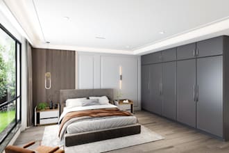 design studio apartment, hotel room interior 3d rendering