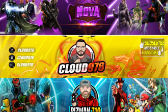 design youtube banner and logo for twitch twitter facebook