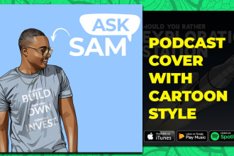 design podcast logo and cover with cartoon style