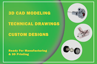 offer 3d cad models, technical drawings and custom designs on creo n solidworks