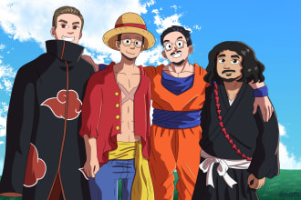 do family portraits in cartoon or anime style