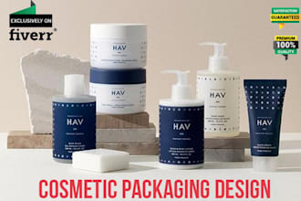do cosmetic packaging design and box design and label design