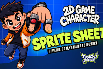 design and animate 2d game asset character sprite sheet and game objects