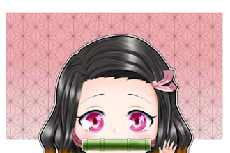 draw cute headshot anime chibi with simple background