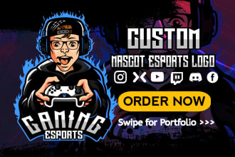 design logo for twitch, youtube, gaming, mascot, esports