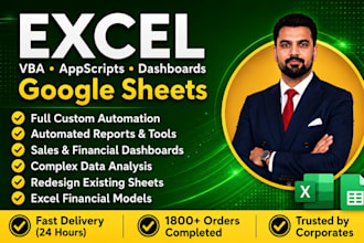 do excel spreadsheet, excel vba, macros, automation, dashboard and google sheets
