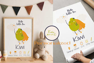 create a personalized kids name print and nursery wall art