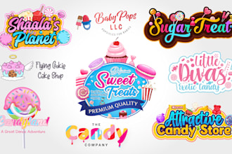 design cake, sweets, bakery, candy or food logo