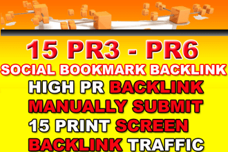 15 PR 3  PR 6 to back link traffic submit your site manually