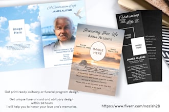 design a unique funeral card or obituary design within 24 hours