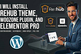 install rehub theme, woozone plugin, elementor pro