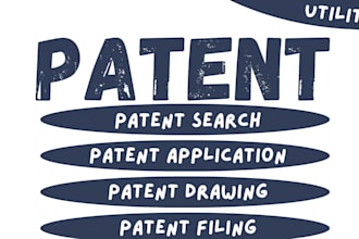 help with patent search, utility and design patent filing, patent drawing