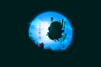draw glow circle landscape silhouette anime illustration