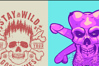 draw custom skull illustration design for tshirt and logo