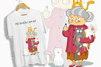 design cute and funny cat and dog with owner