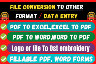 do any file conversion to other file format, pdf,jpg,word,dst,avi,excel