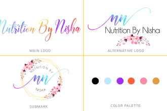 design a modern feminine signature logo with branding kit