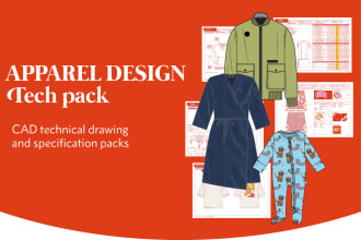 create fashion tech pack and cad flat technical drawing