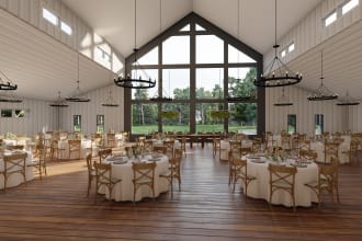 design wedding venue, warehouse, recreation center quickly
