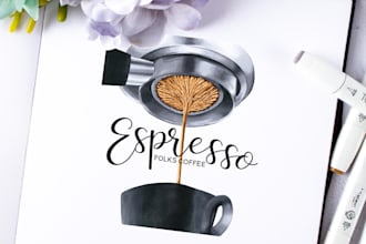 create cool illustration for a coffee cafe, shop