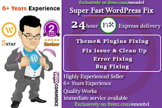 fix wordpress issues errors,bugs or problems in 24 hrs