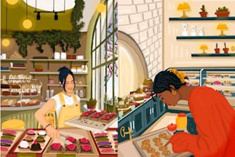 digital draw people and pets in flat modern style for hours