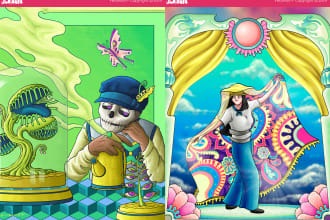 create a colorful illustration for album cover and music