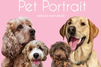 draw an awesome cartoon portrait of dog, cat, or any pet