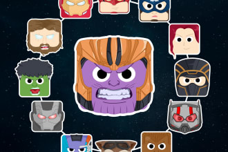 create a cute square character for logo, mascot or sticker