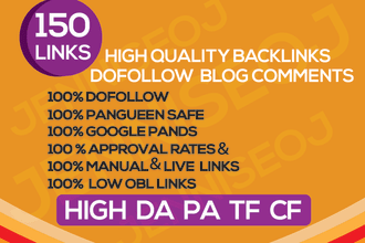 150 dofollow blog comment low obl high da backlinks