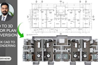 convert cad 2d plans to 3d floor plan and rendering quickly