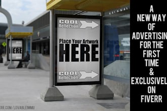do realistic bus stop advertising mockup of any graphics