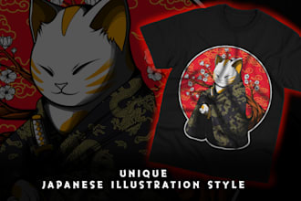 create unique japanese art illustration for shirts hoodie mousepad