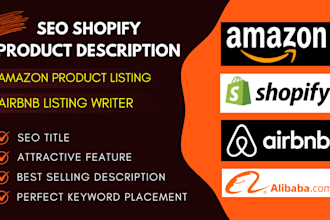 write shopify product description amazon product listing or airbnb listing