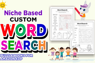 design unique custom kids word search puzzle books for amazon KDP