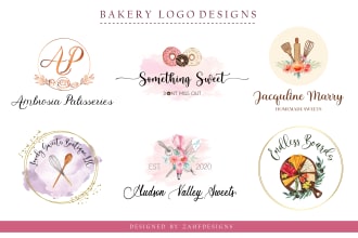 design watercolor bakery sweet logo with business card