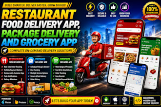 restaurant food, grocery delivery app, and package delivery app