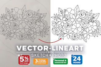 trace or make clean lineart vector for 24 hours