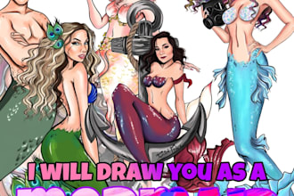 draw your cute mermaid character design in my unique style