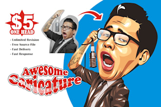 draw bighead cartoon caricature from your photos in 24 hours