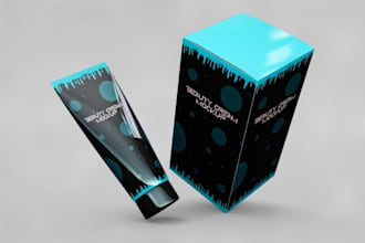 design products packaging box, bottle and label mockups
