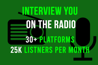 feature you in a radio interview on 30 platforms