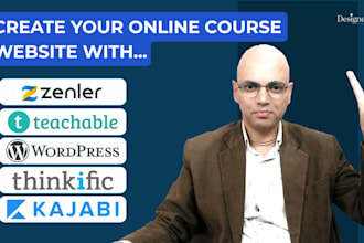 design course website in new zenler, teachable, thinkific, kazabi or wordpress