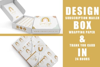 design subscription mailer box, wrapping paper and thank you card