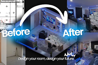 design 3d gaming room, streaming room, home office, studio