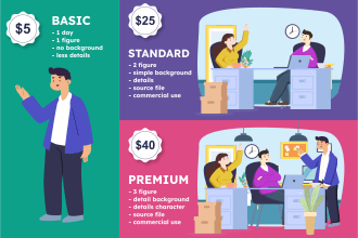 make vector flat illustration for website, app, animation