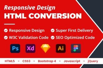 convert figma, xd, psd designs into HTML responsive web page