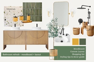 refresh your bathroom design with layout, mood board and shopping list