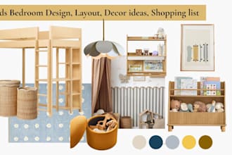 design kids bedroom, layout, decor ideas, shopping list