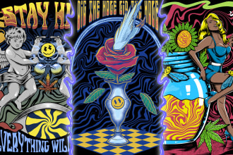 create psychedelic design for band merch and clothing line